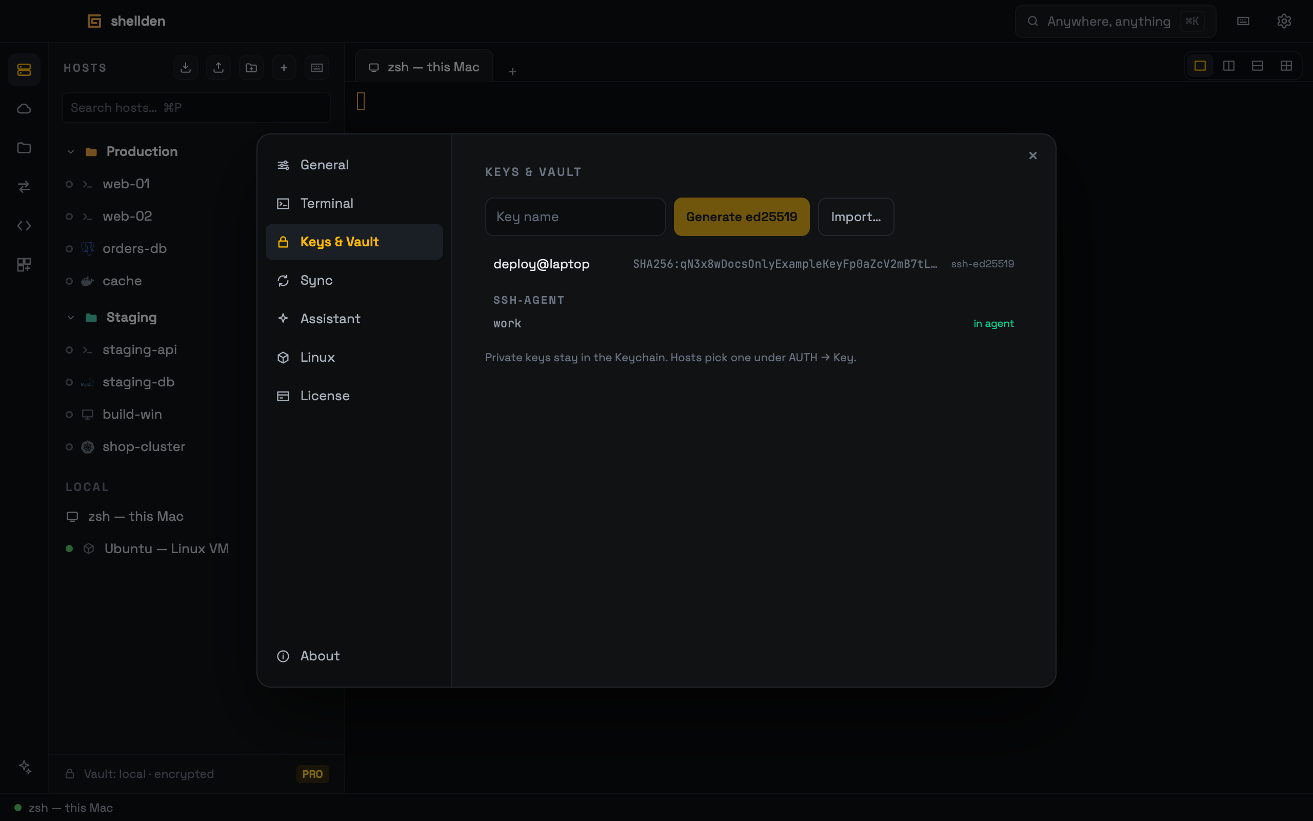 Settings → Keys & Vault.